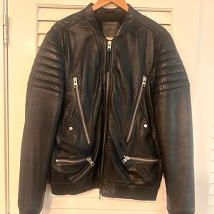 All Saints Black Leather Bomber Jacket